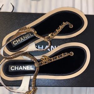 Chanel Fantasy Goatskin Velvet CC Chain Thong Sandals